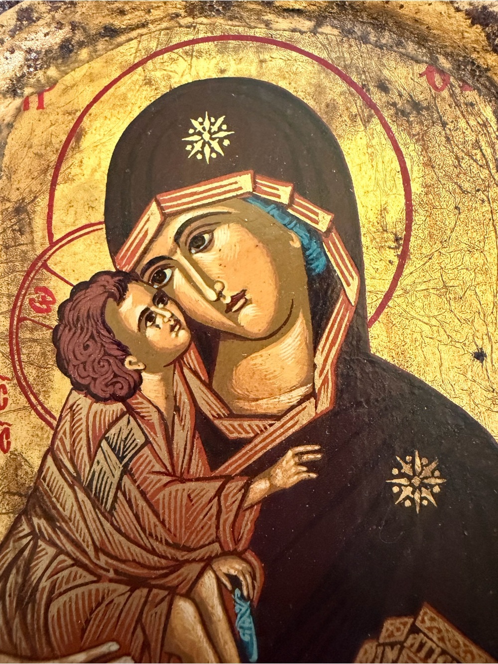 Religious Icon Wall Art - Theotokos and Child in Gold and Black